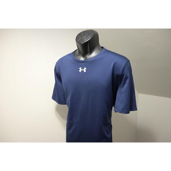 Under Armour Gym Shirt HeatGear Dark Blue Short Sleeve Athletic Mens Large - Picture 1 of 8